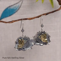 925 sterling silver female ethnic earring vivid golden butterfly flower excellent earring for women hypoallergenic jewelry