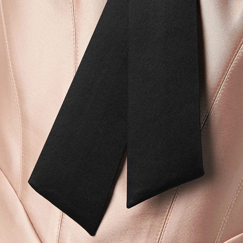 

VGH Sexy Pink Patchwork Bowknot Dress For Women Slash Neck Sleeveless High Waist Hit Color Split Bodycon Maxi Dresses Female New
