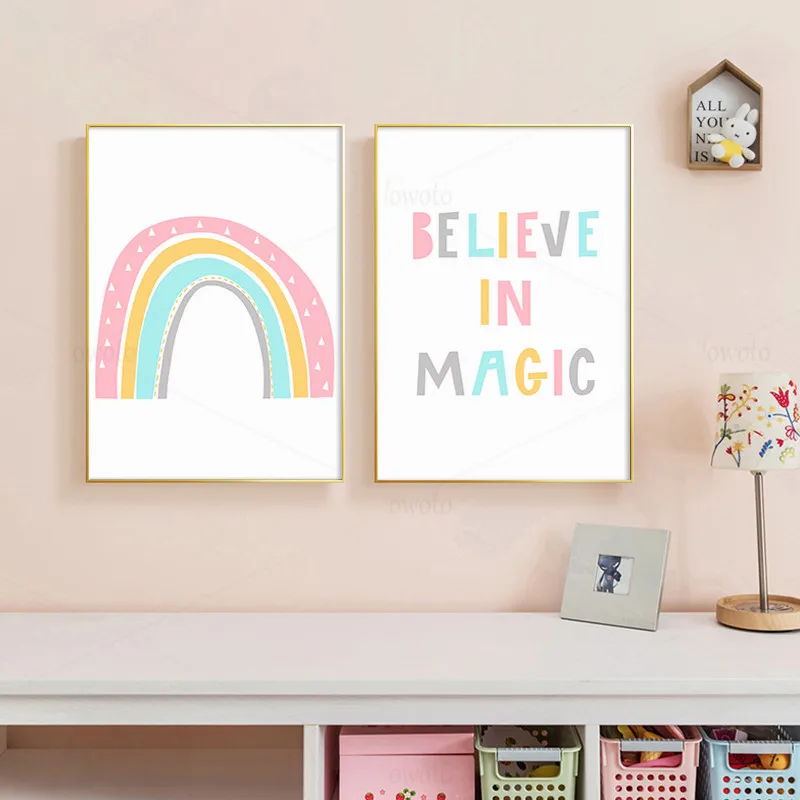 Радужный холст искусство картины верьте в волшебное предложение детский плакат