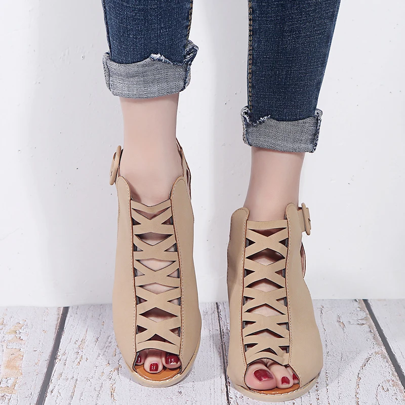 

Sandals Women 2020 Summer Shoes Women Sexy Peep Toe High Heels Hollow Square Heel Gladiator Pumps Party Female Shoes Plus Size