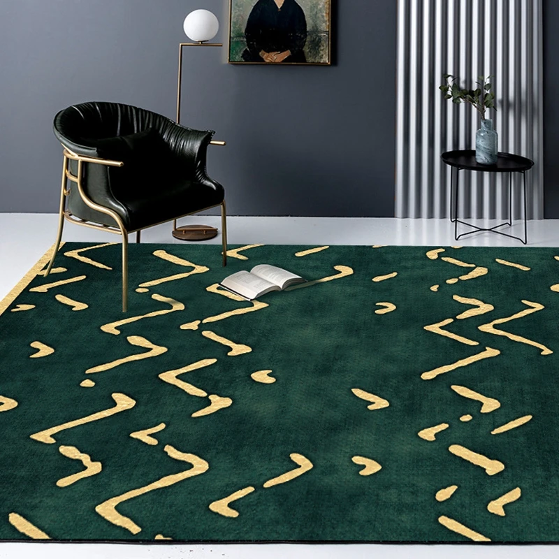 Большой ковер для гостиной креативный Золотой геометрический зеленый задний