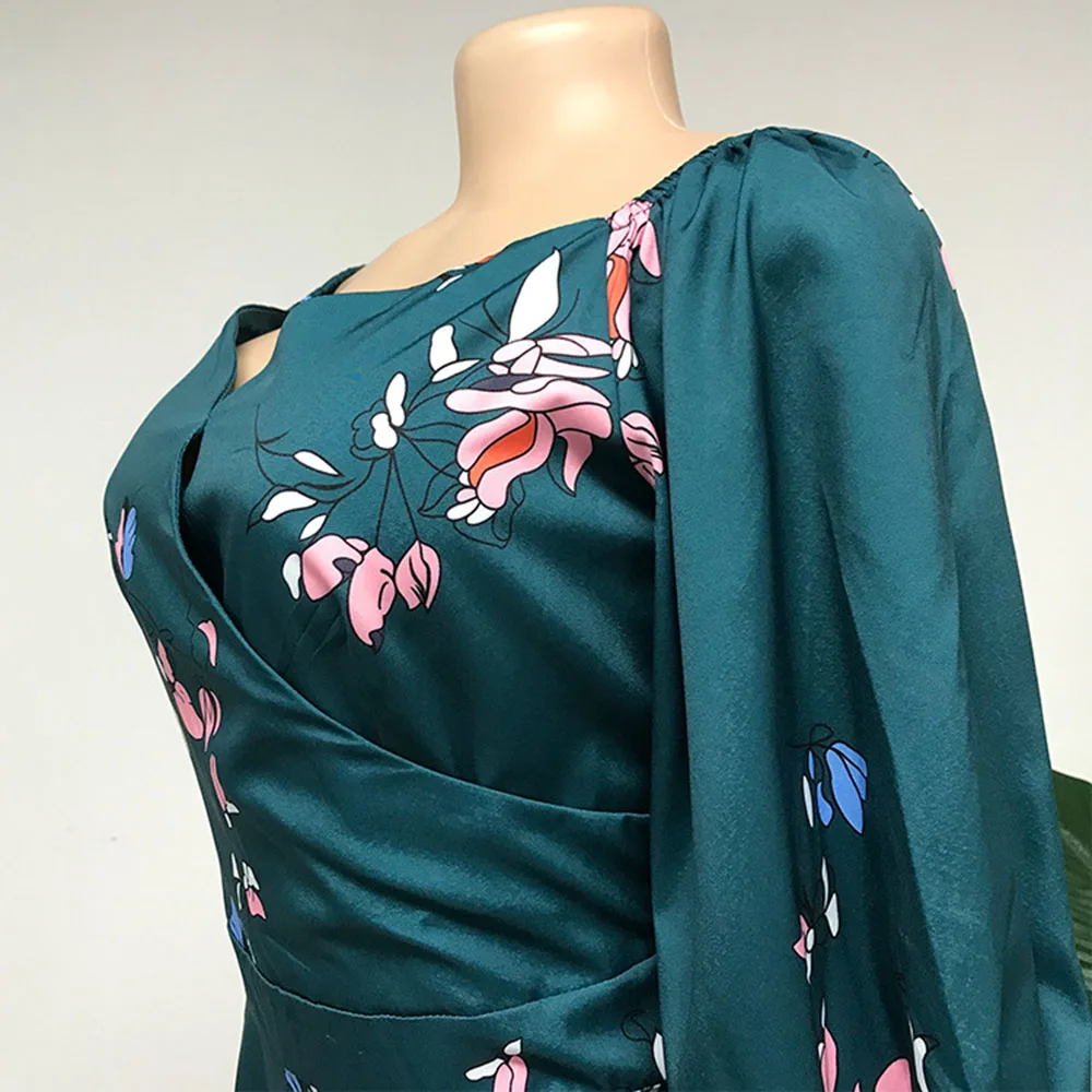 

Sexy V-neck High Waist Fashion Printing Jumpsuit 2021 Autumn New Europe America African One Word Collar 7-sleeve Casual