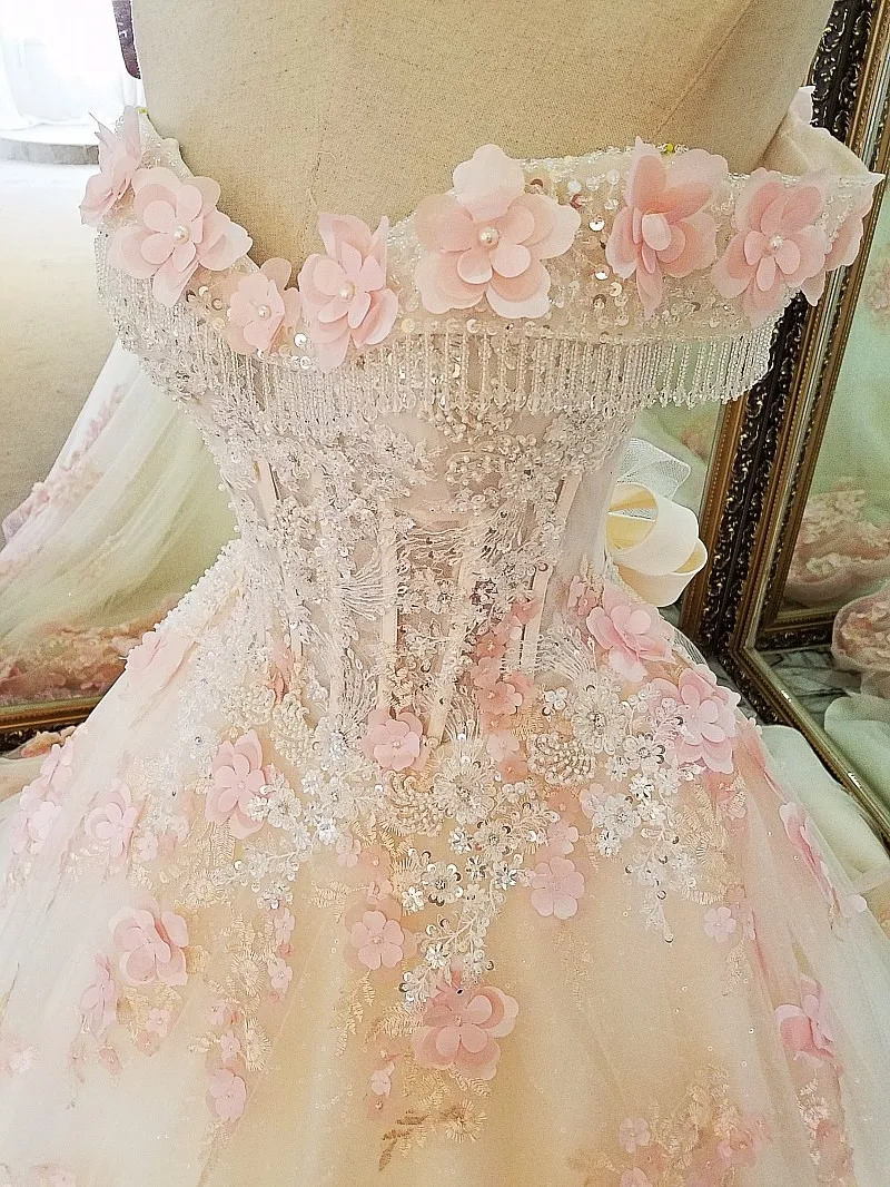 LSX00071 stock evening dresses long flower lace up back vestido longo de festa elegant ball gown evening dress real photos