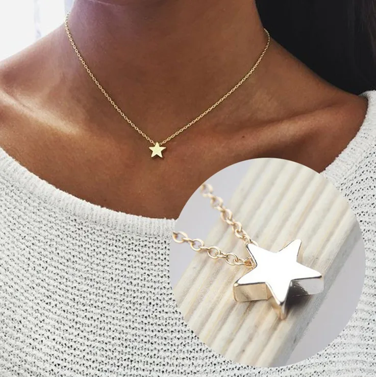 

2021 Simple Star Pendant Necklace for Women New Bijoux Maxi Statement All-match Necklaces Fashion Choker Jewelry Wholesale