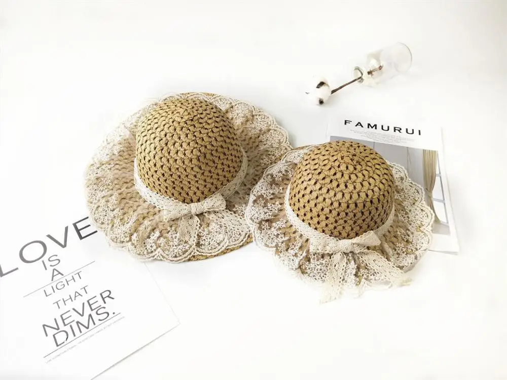 Панама с кружевом женская Соломенная цветочным рисунком вырезами для защиты от