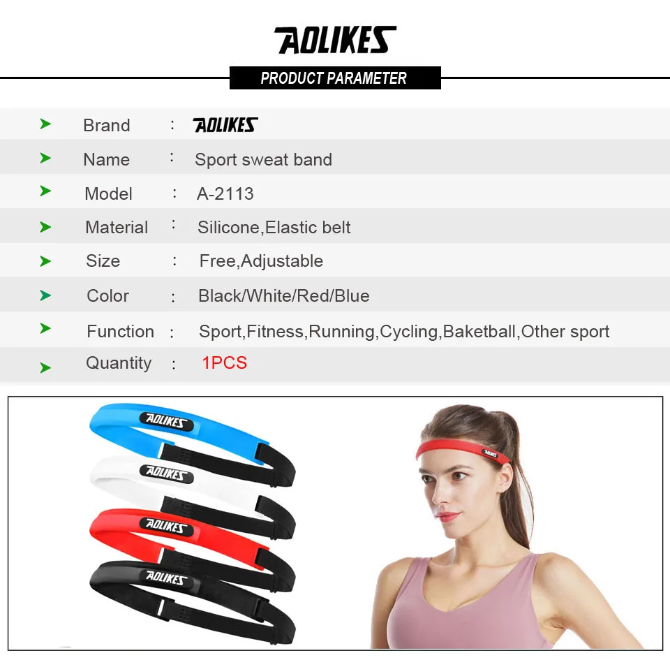 AOLIKES Elastic Head Sweatband Soft Silicone Running Yoga Cycling Sweat Band For Men Women Fitness Basketball Tennis Headband