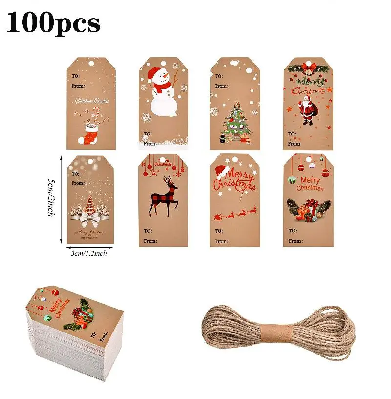 

100 шт. рождественские этикетки из крафт-бумаги, этикетки, бирки «сделай сам», подвесные бирки, украшение для упаковки подарков, Подарочная от...