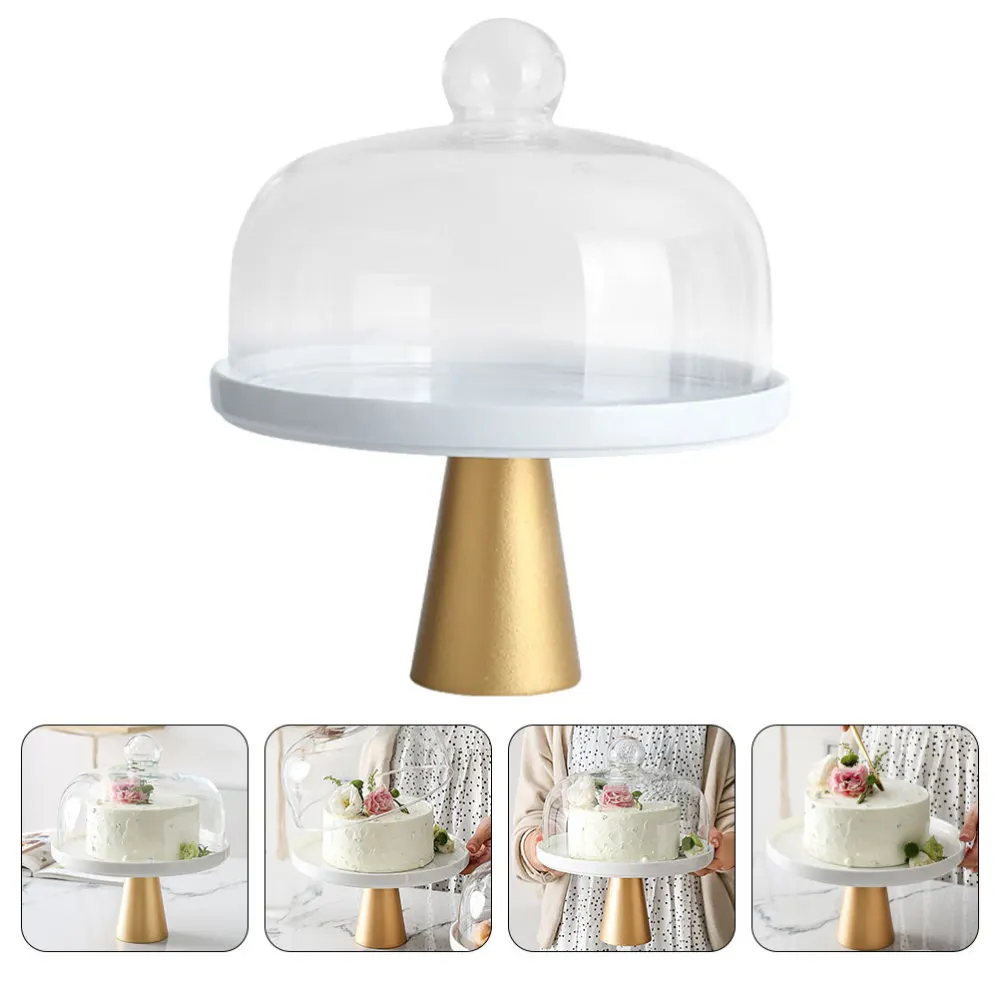 

1 Set of Wedding Cake Plate with Glass Cover Festival Dessert Tray Glass Cover