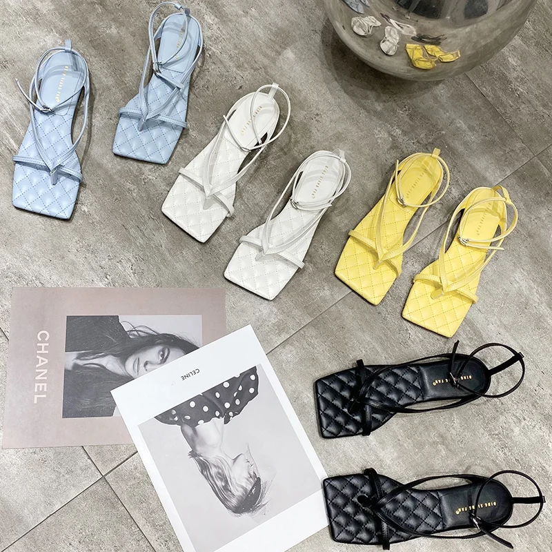 2020 летние женские желтые сандалии на плоской платформе с ремешком Синие Женские