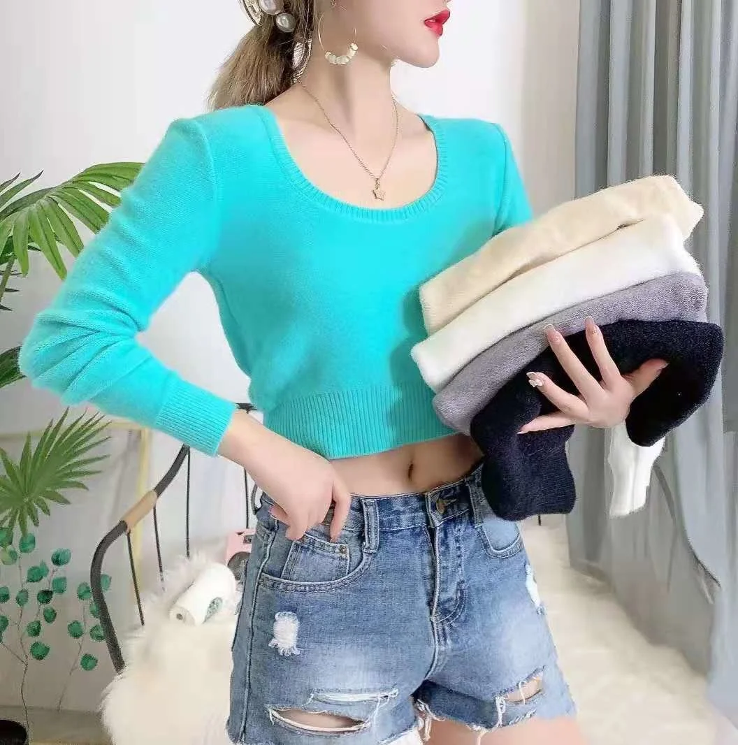 

2021 Style Collar Color Midriff-baring Long Sleeve