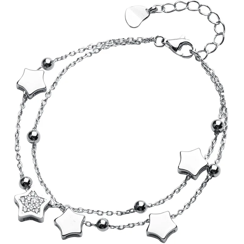 Женский браслет из серебра 100% пробы с двойной звездой|Браслеты шармами| |