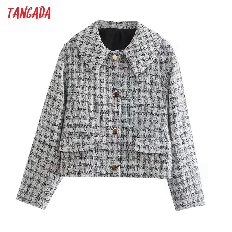 

Женская твидовая куртка свободного покроя с длинными рукавами и карманами, 3H957