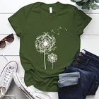 Футболка женская простая повседневная, забавная, с принтом одуванчиков, 2020