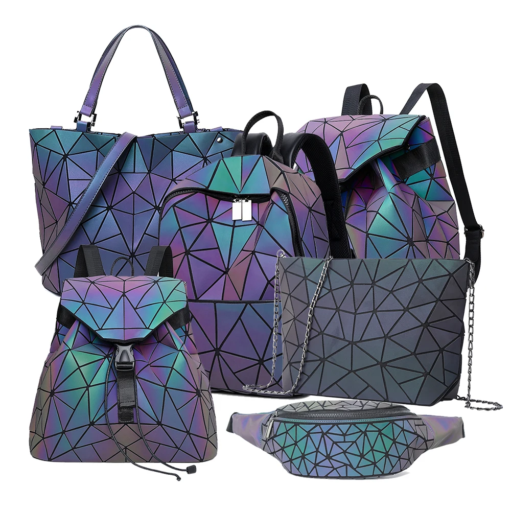 Женский рюкзак, крутой кошелек с геометрическим узором, светящиеся сумки на ремне, роскошные сумки, Молодежные сумки для девушек, модный шко...