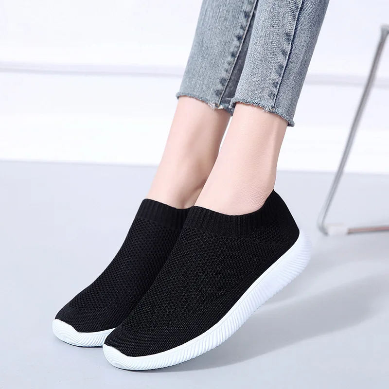 

Women Shoes Sock Sneaker Women Slip On Knitting Breathable White Running Shoes Brand Women's Summer Footwear Soft