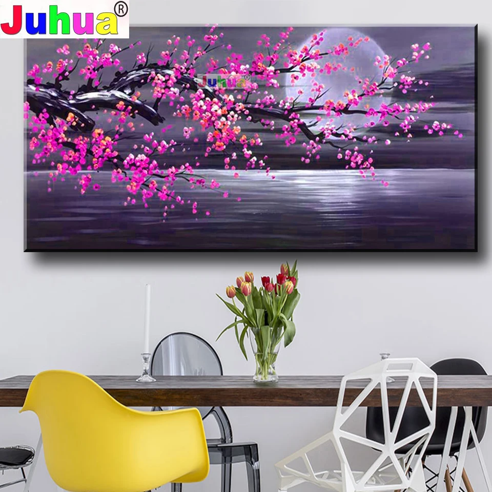 

5D DIY Diamond Painting Purple Plum Blossom Full Square/Round Diamond Embroidery still life Mosaic Picture of Rhinestone Home De