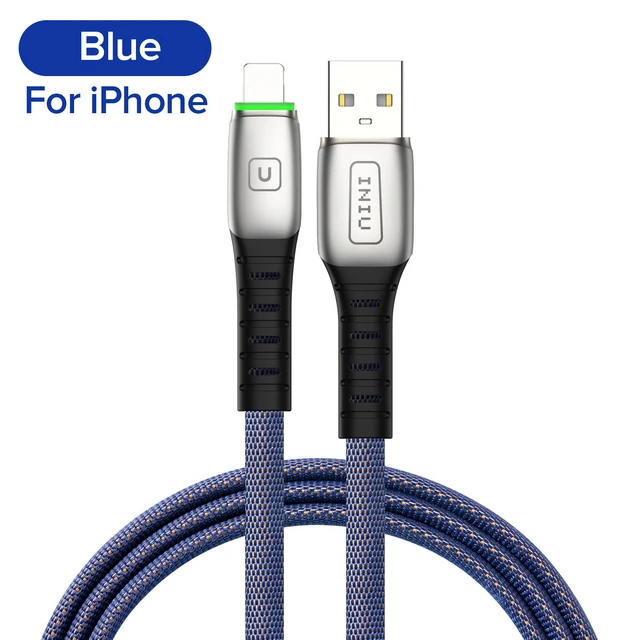 INIU 2 м 3 а светодиодный USB кабель зарядное устройство для iPhone 11 Pro XS MAX XR X 8 7 6S 6 Plus 5 5S шнур для быстрой зарядки мобильного телефона - Цвет: Blue For iPhone