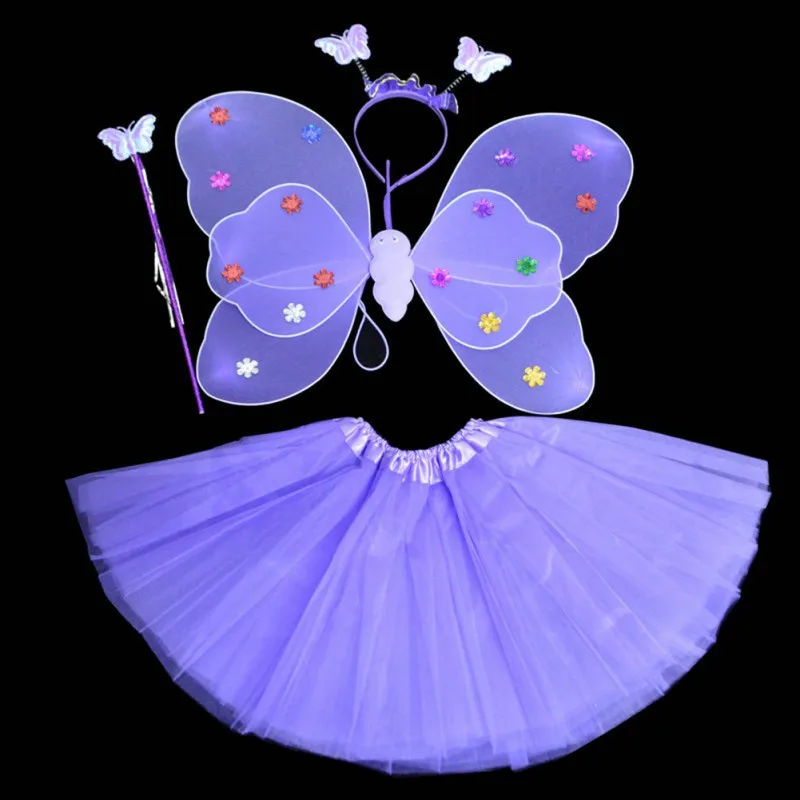 

3Pcs Kids girls Fairy Princess Costume Sets colorful stage wear Butterfly Wings Wand Headband Party Dance Costumes Cosplay Fairy