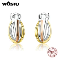 wostu new arrival 100 925 sterling silver bicolor earrings for women making fashion jewelry 2019 new earrings cqe719