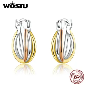 Женские Двухцветные серьги WOSTU, из серебра 100% пробы, 925 пробы, CQE719