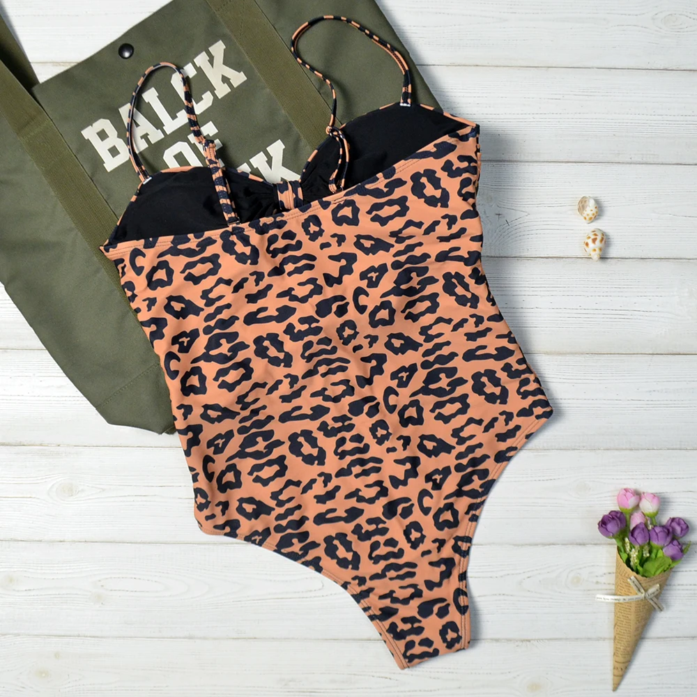 Женский леопардовый пуш-ап модный цельный купальный костюм одежда для плавания