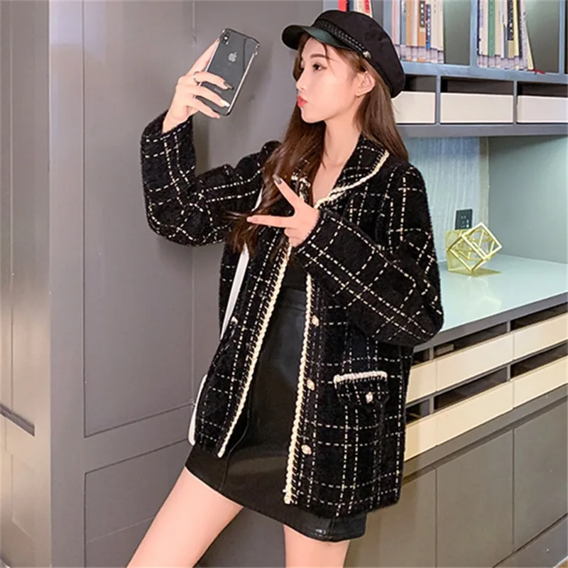 

Little Fragrance Sweater Coat Women Loose 2020 New Autumn And Winter Korean Fashion Imitation Mink Wool Knitted Cardigan C148
