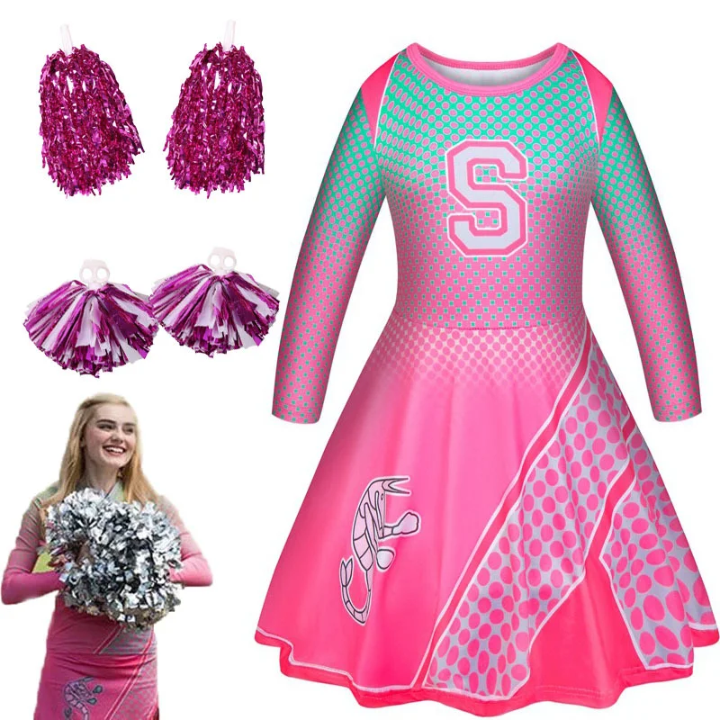 

Kids Fashion Zombies 2 Addison Cosplay Halloween Costumes for Girls Cheerleader Princess Dress with Flower Ball Party Clothing