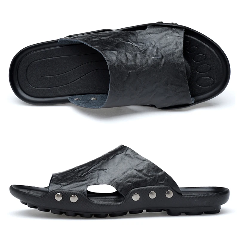 Шлепанцы мужские кожаные дышащие большого размера | Обувь