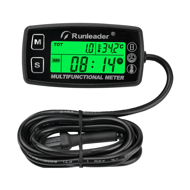 Digital Tachometer Motorcycle Meter Inductive Resettable Tach Hour Meter Thermometer Temp Meter for Boats Gas Engine Marine ATV
