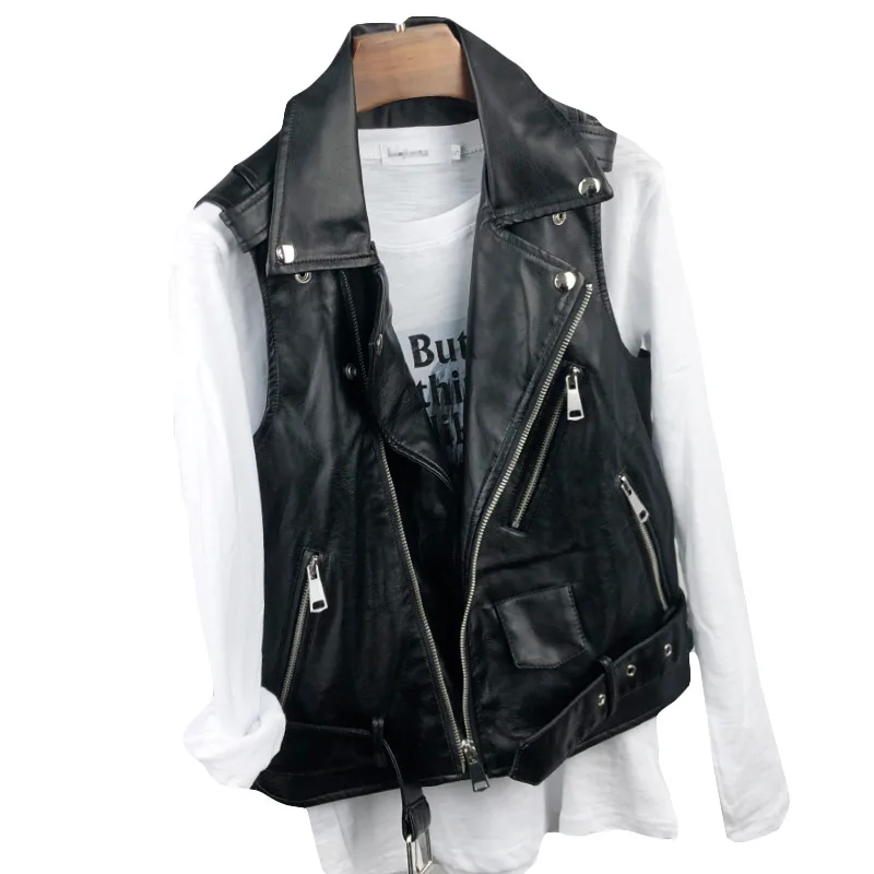 

3XL 4XL PU Leather Size Jacket Women Vest Coat New Sleeveless Vests Tops Black