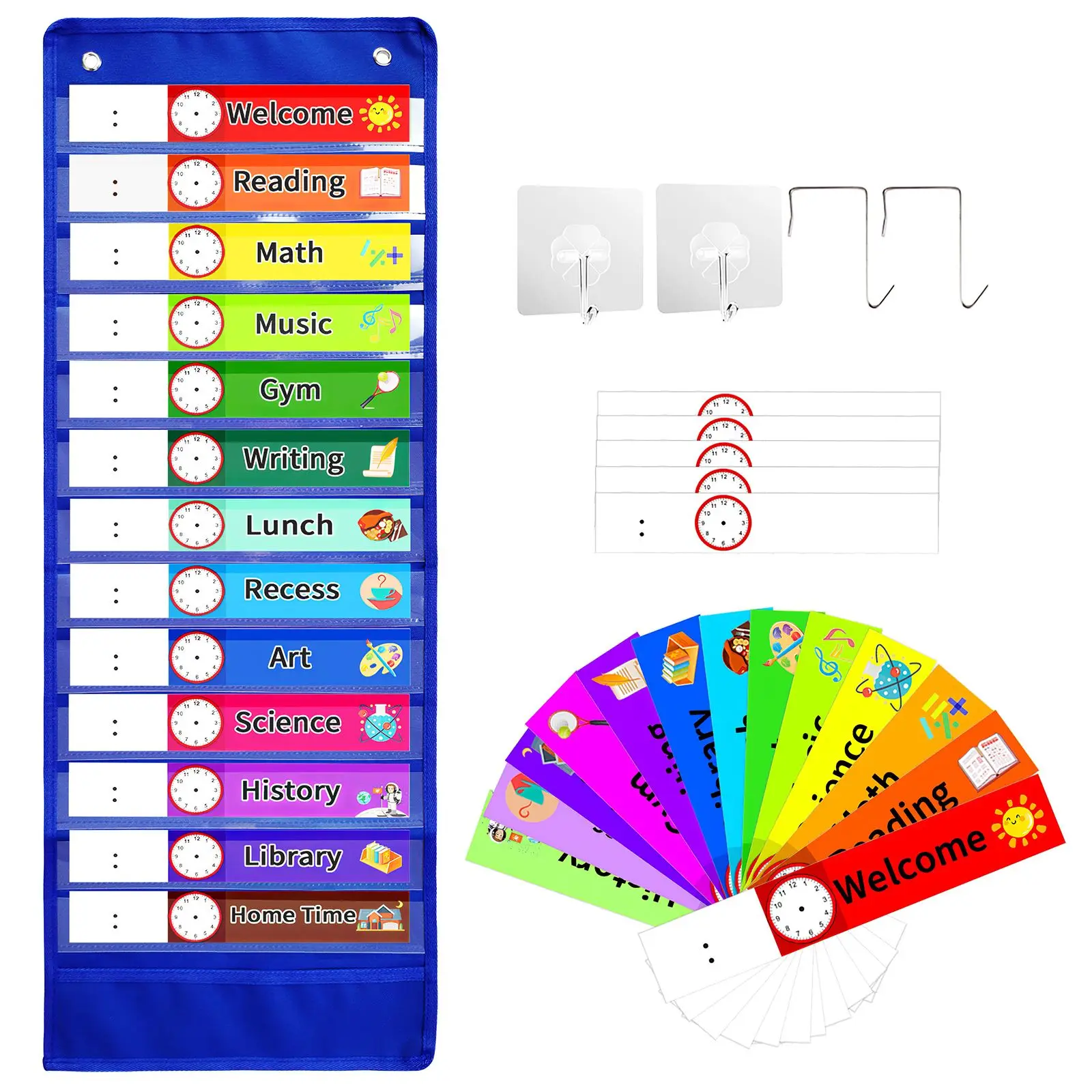 

14 Grid Simple Transparent Strong Blue Oxford Cloth Hanging Card Calendar Hanging Bag Memo Calendar Itinerary Card Hanging Bag