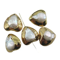apdgg wholesale 5 pcs freshwater cultured white coin pearl heart shaped pendant metal bezel connector