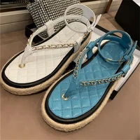summer ladies sandals luxury designer platform metal chain leather womens shoes fashion candy color beach flip flops female shoe