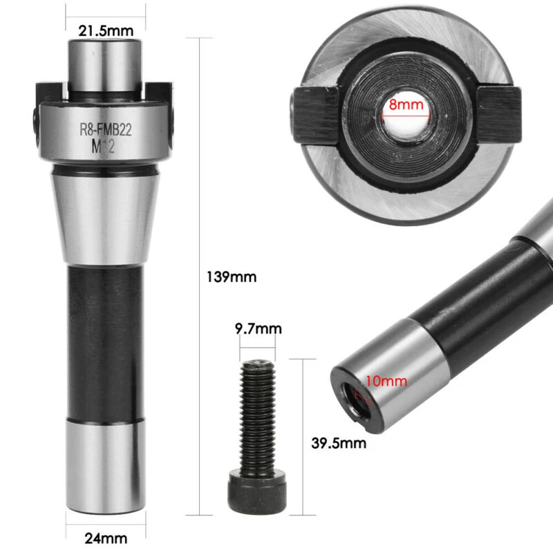 

R8 FMB22 M12 Thread Arbor Milling Holder Shanks Steel 22mm Slot Tools Durable