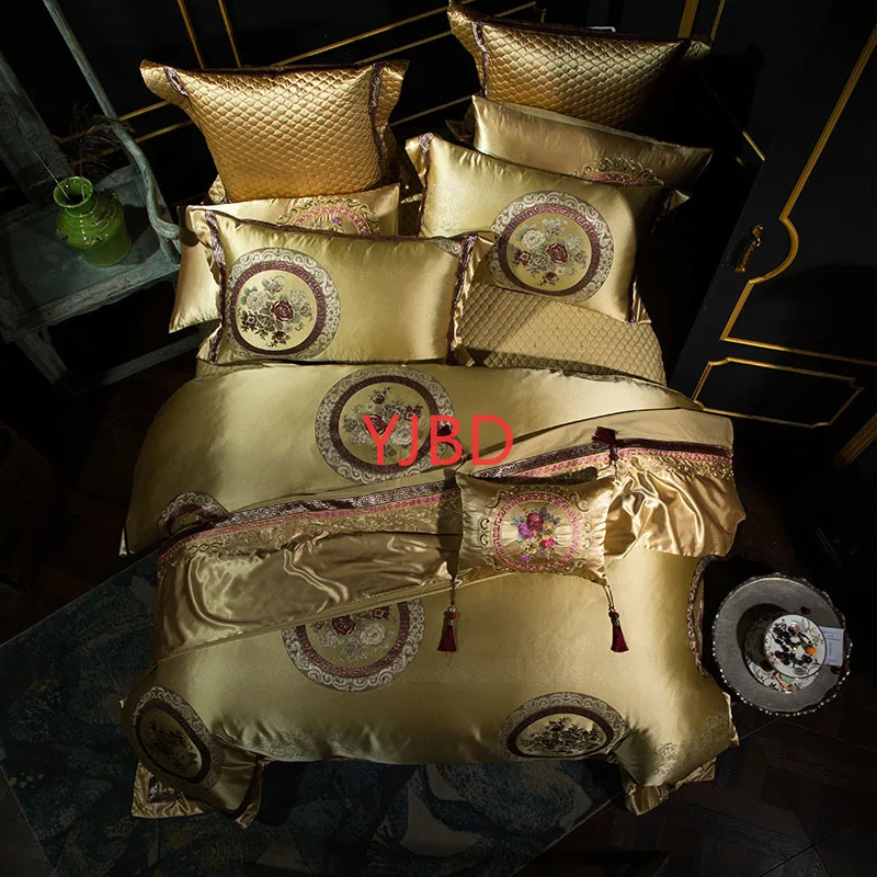 

Комплект постельного белья YJBD из сатина и египетского хлопка, роскошный свадебный комплект постельного белья в стиле 60-х, Королевский размер, серебристый, золотой, красный цвета, с наволочкой