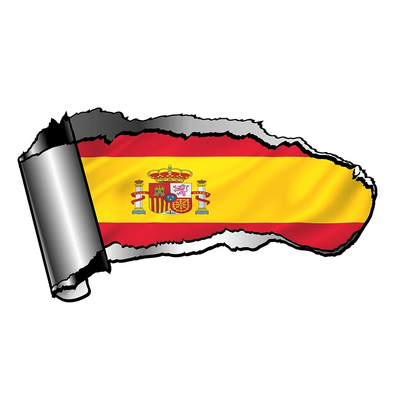 

18x9cm Ripped Open Gash Torn Metal Design with Spain Spanish Country Flag Vinyl Reflective Decal Motorcycle Car Sticker