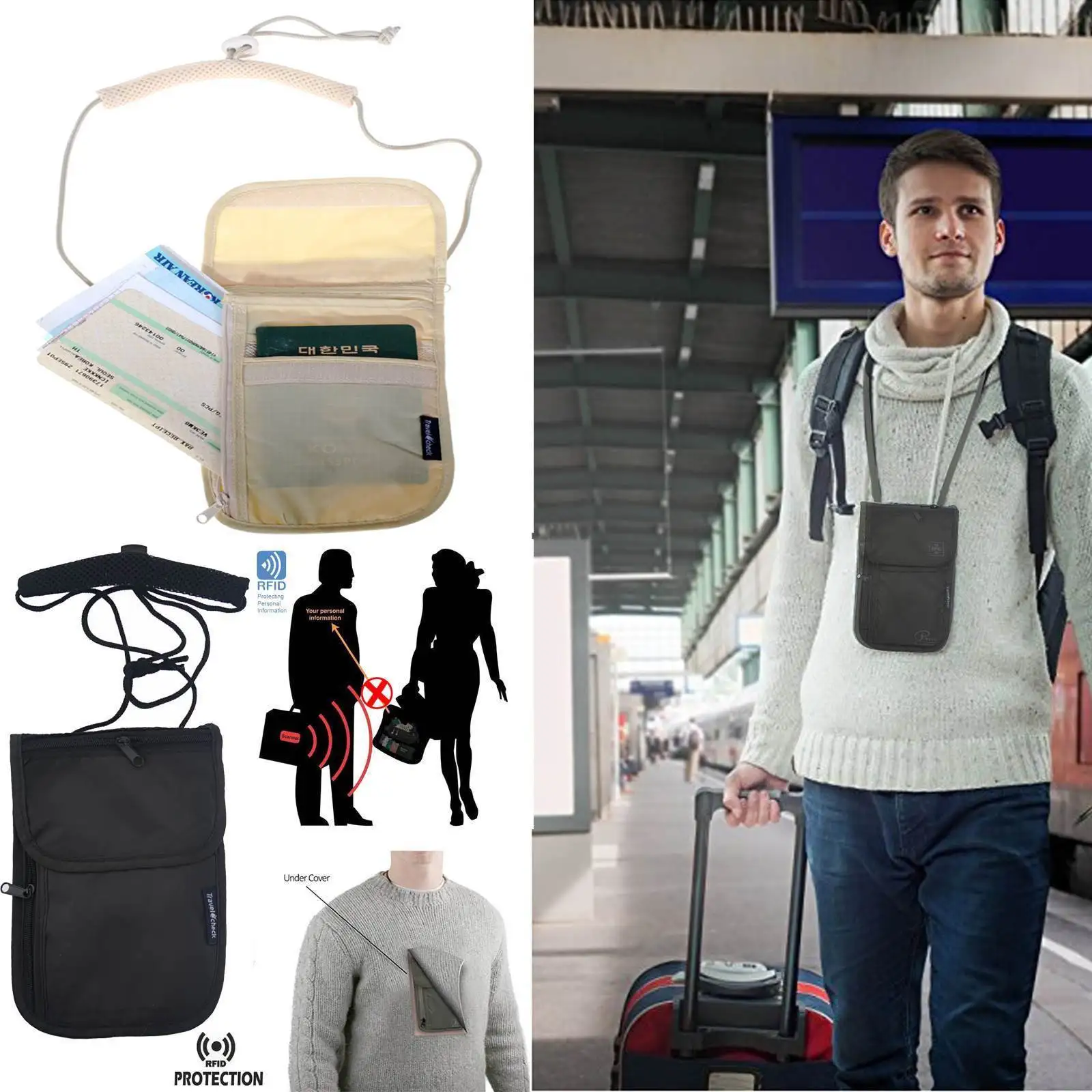 Защитный бумажник под одежду кошелек для денег документов карт паспорта