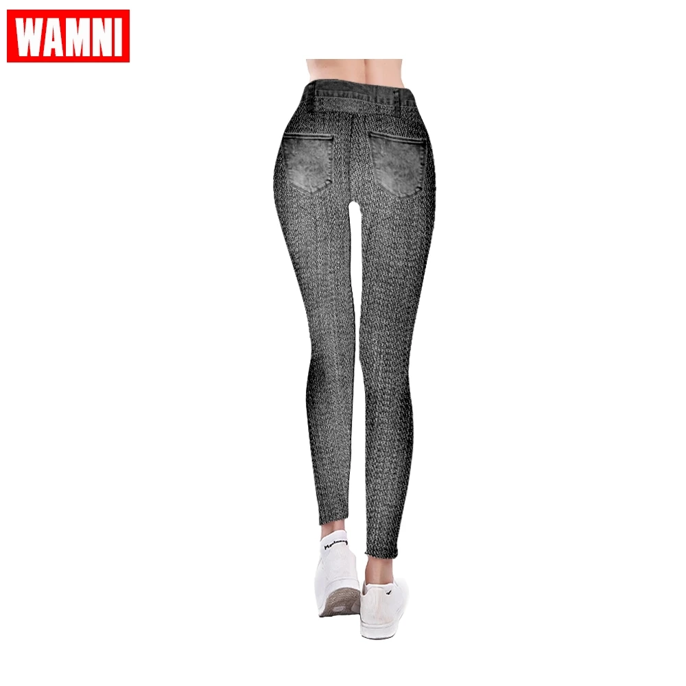 WAMNI 3D Женские джинсы-обманки штаны для йоги фитнеса спортивные Леггинсы в полоску