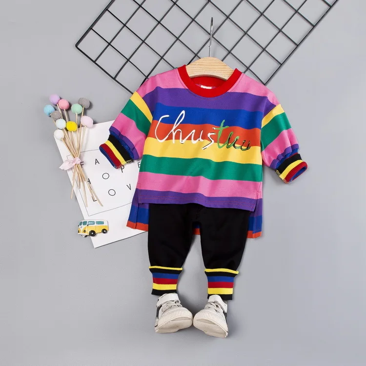 

Children Fashion Clothes New Spring Autumn Baby Boy Girls Striped T Shirt Pants 2Pcs/sets Kids Infant Cosutme Toddler Sportswear