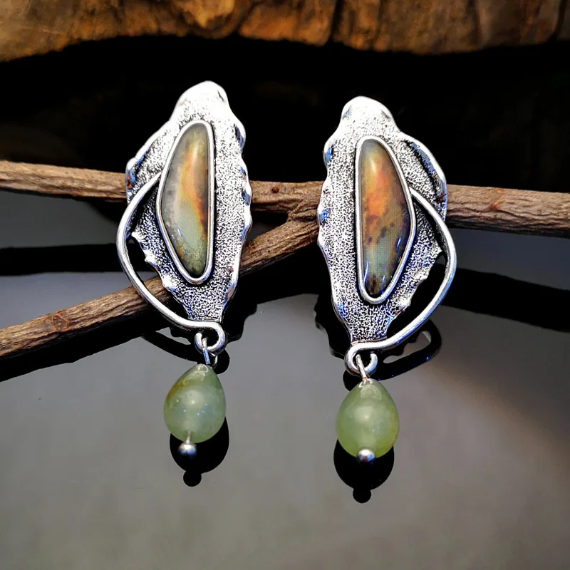 Boho Abalone серьга ракушка для женщин винтажный серебристый лист Геометрическая богемная подвеска в виде капли воды серьги Z5D320