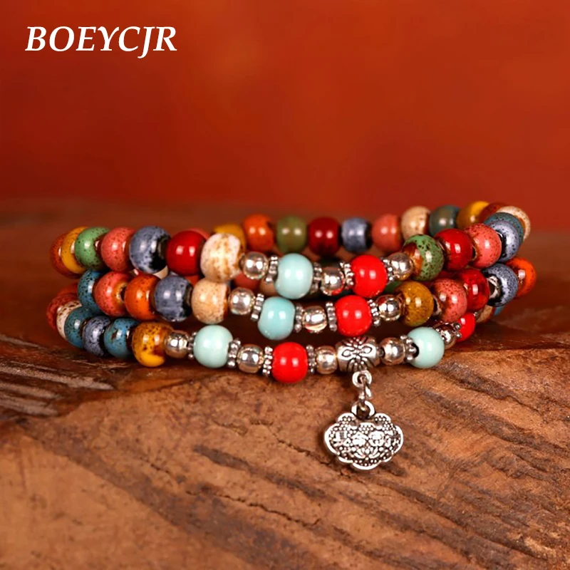 Фото BOEYCJR цветные керамические бусины серебряный цвет браслеты и ювелирные изделия