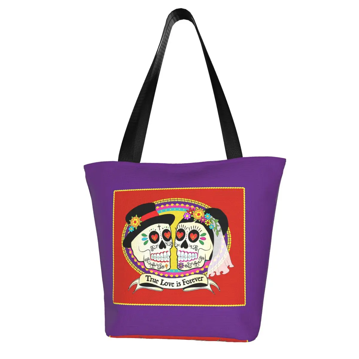 Mexican Skull Polyester outdoor girl handbag, woman shopping bag, shoulder bag, canvas bag, gift bag