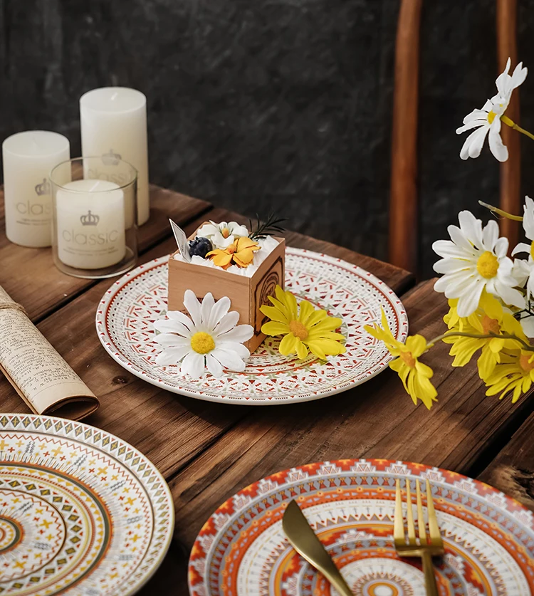 

8 Inch Creative Hand-painted Ceramic Plate Round Plate Dish Home Western Steak Salad Dessert Cake Sushi Decoration Hanging Plate
