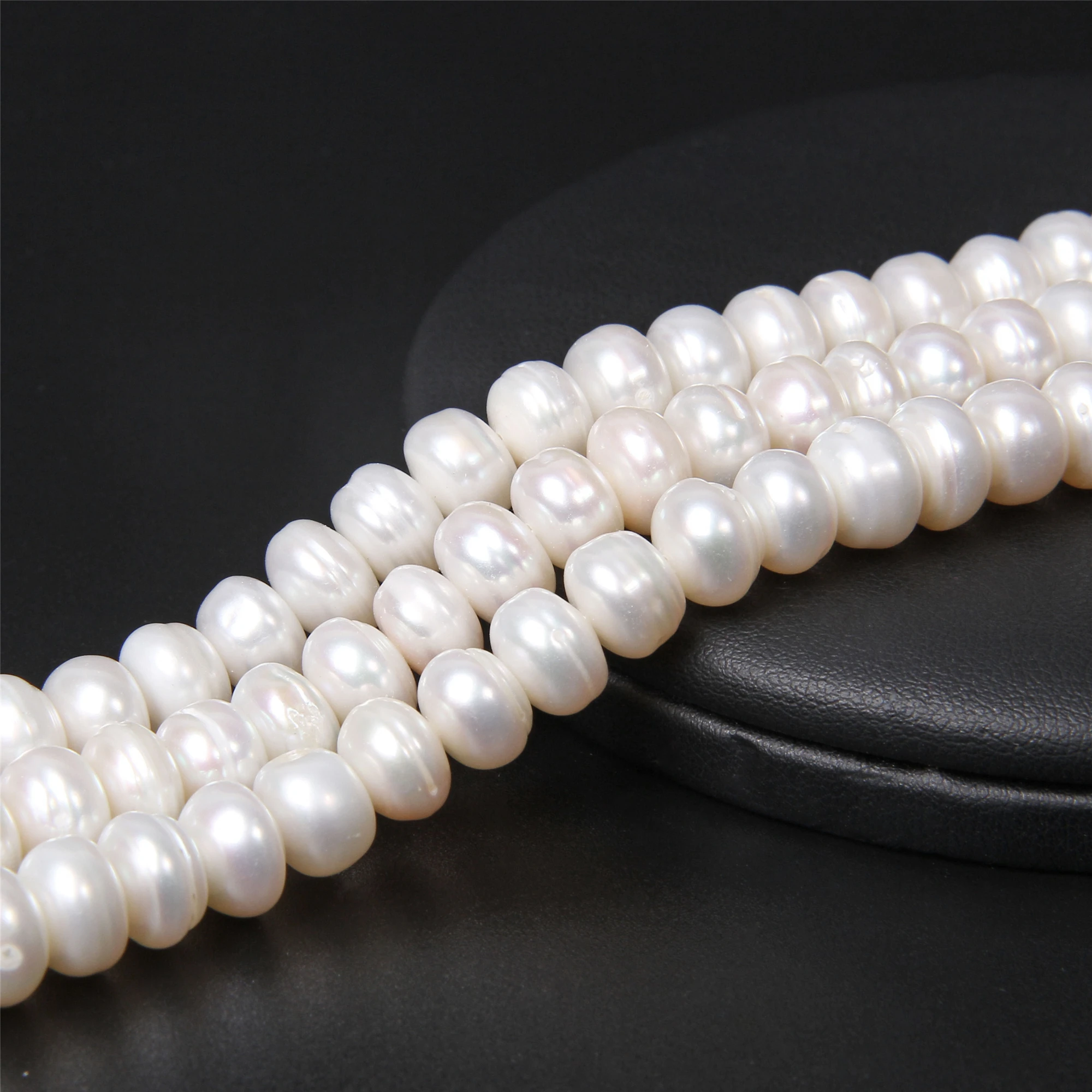 Cuentas de perlas de agua dulce blancas AAA de 8-9mm, perlas redondas de botón naturales planas para fabricación de joyas, artesanía DIY de 14''
