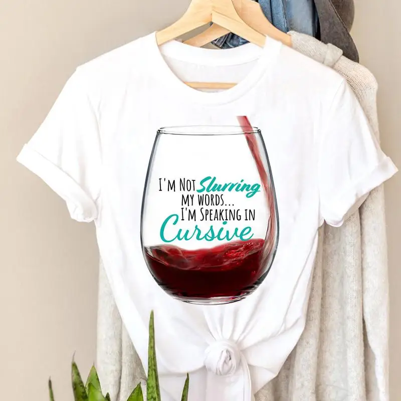 

Футболка женская с коротким рукавом, модная Милая одежда в стиле 90-х с принтом винных букв, топ с графическим принтом