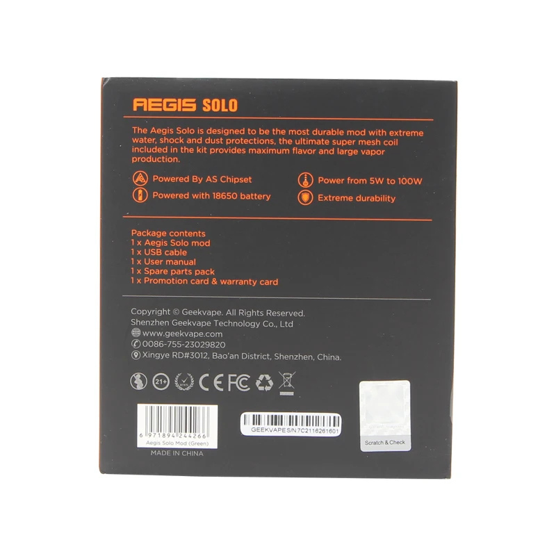 GeekVape Aegis Solo MOD 100 Вт Aegis Solo Box MOD fit Cerberus Subohm Tank Tengu RDA электронная сигарета MOD