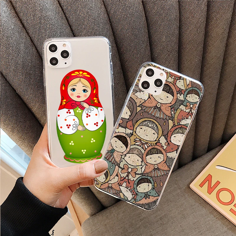 

Russian matryoshka Dolls Phone Cover For iPhone 11 12 Pro Max X XR XS Max 6 6S 7 8 Plus 12Mini SE20 Clear Soft Silicone TPU Case