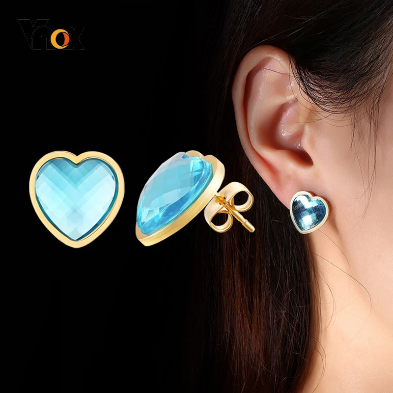 Vnox классические серьги гвоздики в форме сердца для женщин вечерние ювелирные