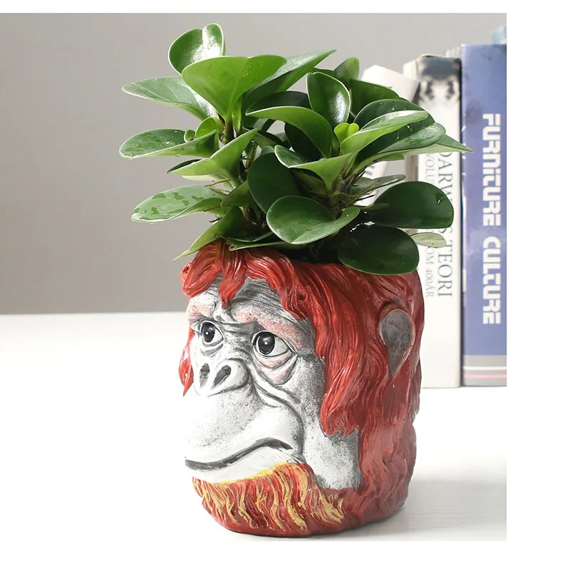 YeFine Resin Flower Pots Decorative Desktop Planter Flowerpots Cartoon Animal Home Decor Succulents Ape Head Shape Vase | Дом и сад