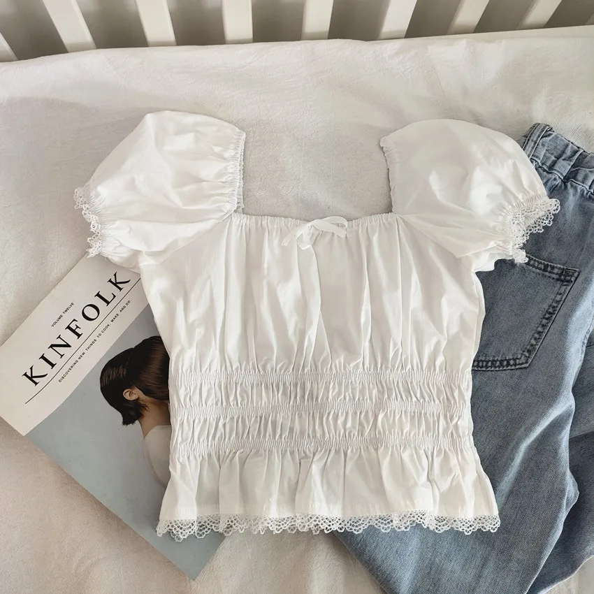 Элегантная женская блузка с коротким рукавом рубашка летняя на шнуровке